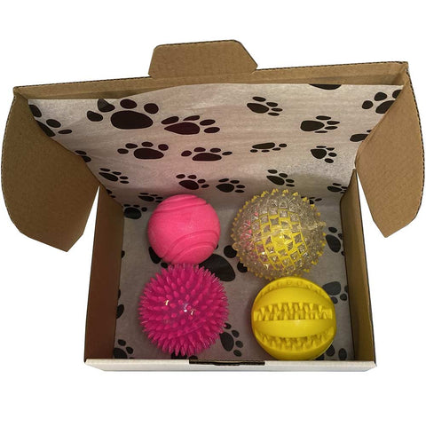 Pink and Yellow Tough Balls for Dogs. TPR and Natural Rubber for +15kg Dogs