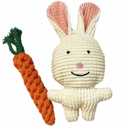 Plush Chew Bunny and Rope Carrot Dog Toy pack - Presents For Paws