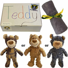 Teddy Bear Box. Tartan, Brown or Blue Bear and Deluxe Dog Towel