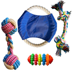 Toy Bag with 4 Rope and Rubber Dog Toys