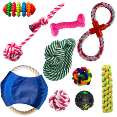 Toy Bag with 10 Rope and Rubber Dog Toys