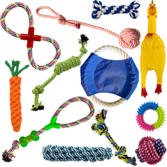 Toy Bag with 12 Rope and Rubber Dog Toys
