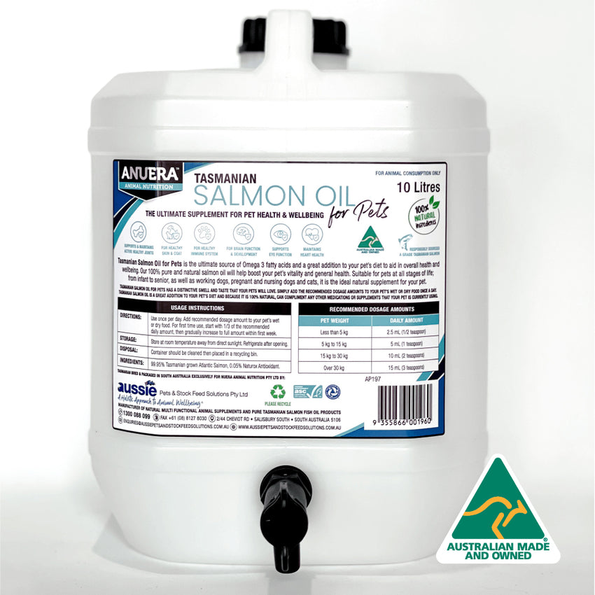 ANUERA™ Animal Nutrition Tasmanian Salmon Oil 10l (Includes Delivery)