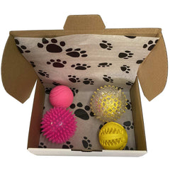 Pink and Yellow Tough Balls for Dogs. TPR and Natural Rubber for +10-20kg Dogs